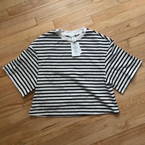H&M Black and White Striped Boxy Tee